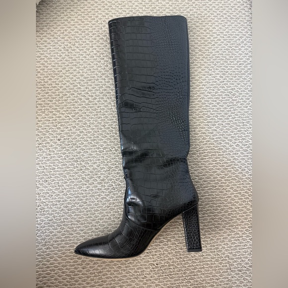 Capezzani Shoes - Chic Black Croc-Embossed Over the Knee Boots